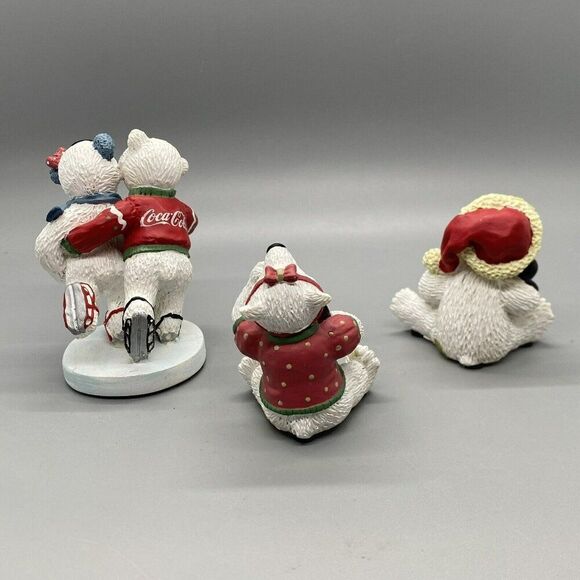 Coca-Cola Bear Cubs Figurines Lot Of 3 1990s Vintage Skating Penguin Santa Hat - Picture 2 of 3